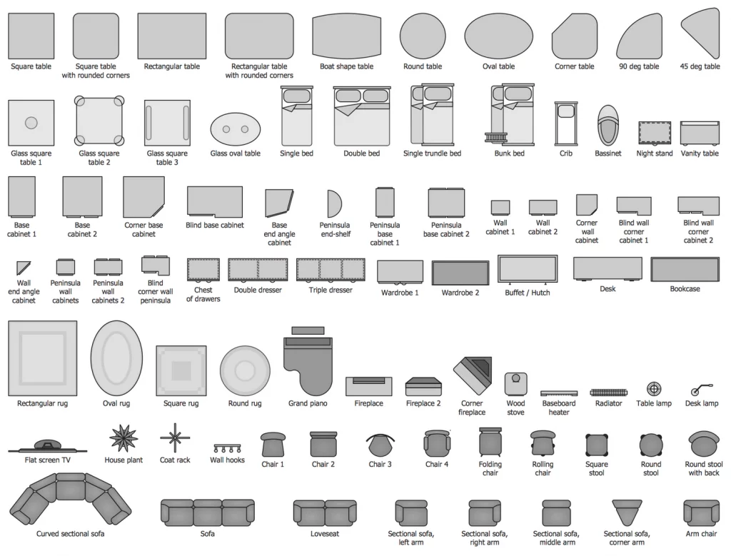 Floor plan symbols shown